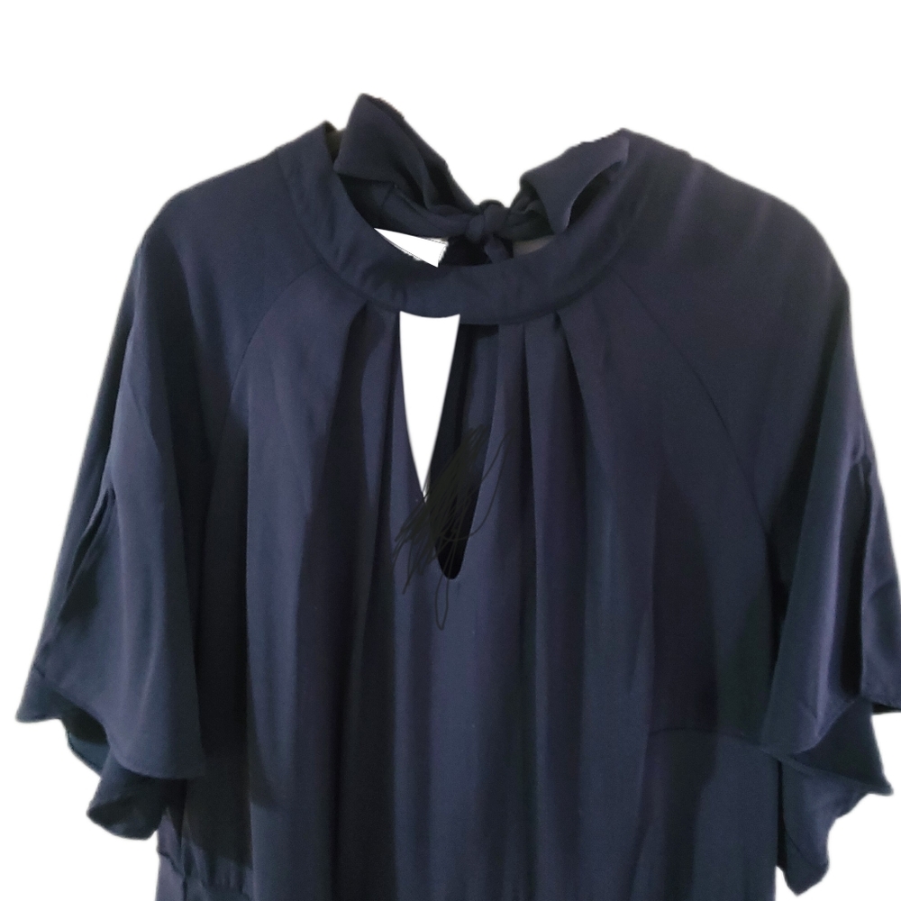 CITY CHIC + Nordstrom Navy Blue Cut Out V-neck Split Sleeve Tie Back 16 - Picture 3 of 12